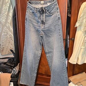 Toteme jeans wide leg flare High-Rise organic denim in worn blue size 27